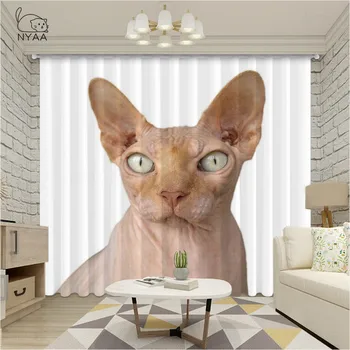 

Orange Pet Cat Room Curtains Large Window Living Room Canada Sphynx Curtain Panels With Grommets Window Ultra-thin Light Shading
