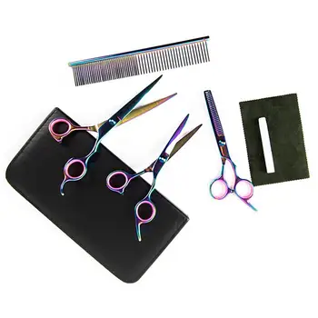 

4pcs Pet Dog Safety Scissor with Comb Grooming Thinning Animal Cutting Scissors Tools Pet Supplies (Purple)