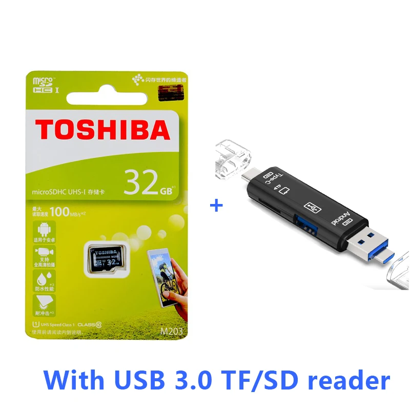 Toshiba 100 м/с карта памяти Micro SD карта 32 Гб класс 10 UHS-1 SDHC флэш-карты памяти Microsd для смартфонов/Таблица 90 м/с - Емкость: 32G  with reader