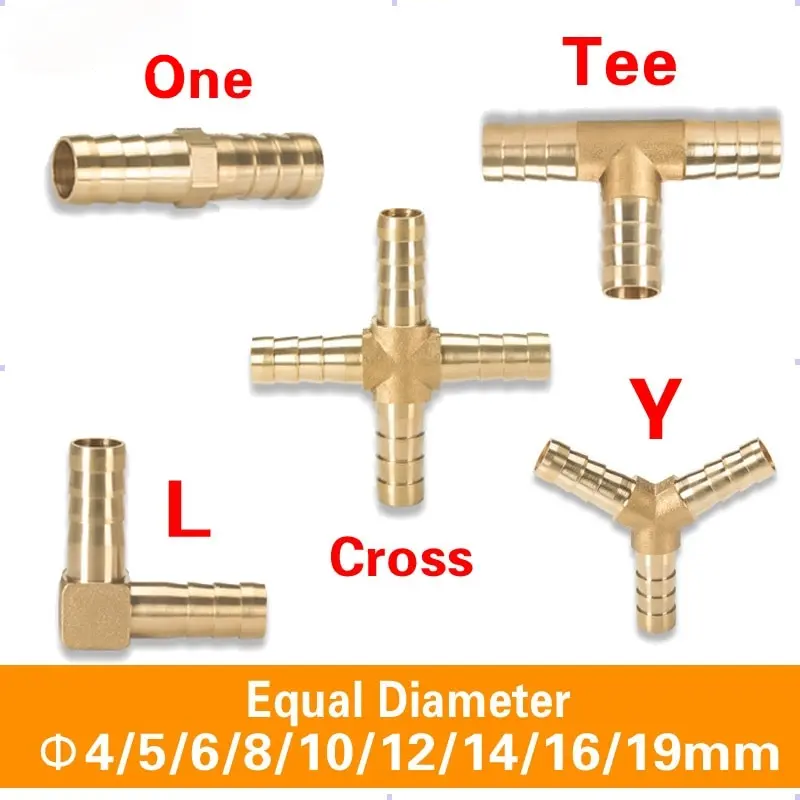 

Brass Barb Pipe Fitting 2 3 4 way brass connector For 4mm 5mm 6mm 8mm 10mm 12mm 16mm 19mm hose copper Pagoda Water Tube Fittings