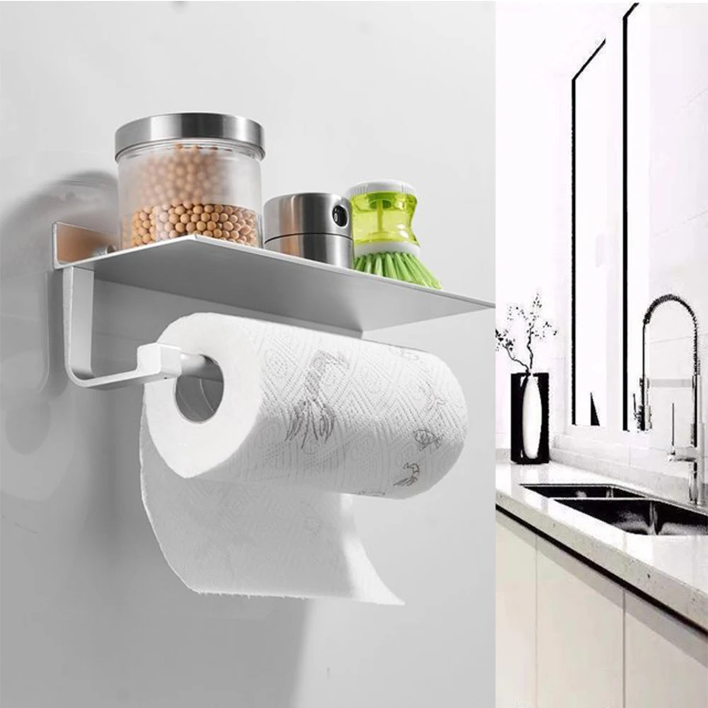 

Toilet Paper Holder Stainless Steel Wall Mounted Tissue Towel Stand with Multi-function Shelves for Small Item Paper Holder