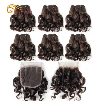 

7 Pcs/Lot Curly Hair Extensions 8 Inch Ombre Human Hair Bundles with Closure Short Hair For Black Women Curly Bundles Remy Hair