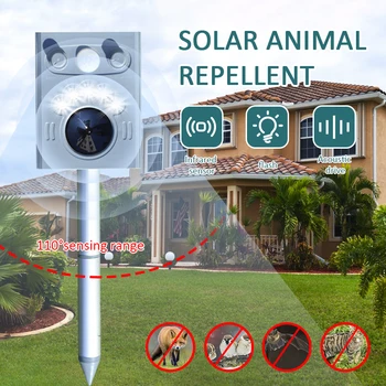 

1pcs Solar Powered Ultrasonic Repeller Animal Chaser Outdoor Use Garden Repellent Cat Dog Fox Sonic Deterrent Scarer Repellent