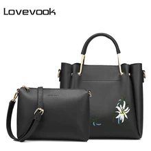 Женский набор сумок 2 шт. LOVEVOOK, большая сумка в руках с вышивкой, сумочка мессенджер через плечо из высококачественного материала