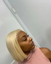 Blonde Bob Wig Part Short Human-Hair Lace Transparent Pre-Plucked Straight 613 Women