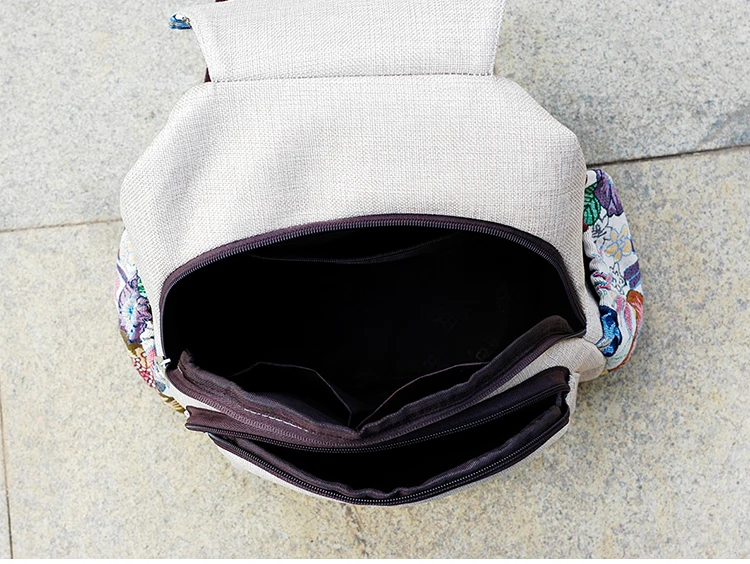 New National Animal string Appliques women shopping backpacks!Nice floral embossing lady Hasp backrack All-match canvas backruck