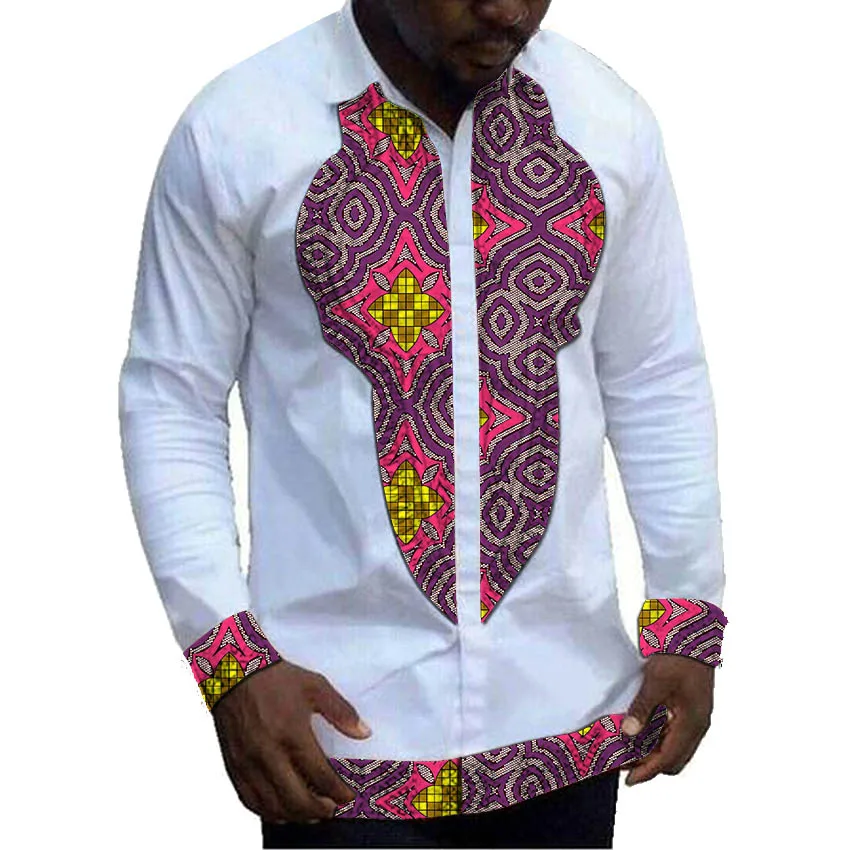 African clothing men's shirt long sleeve Ankara turn down collar print tops customize for wedding wear male formal dashiki
