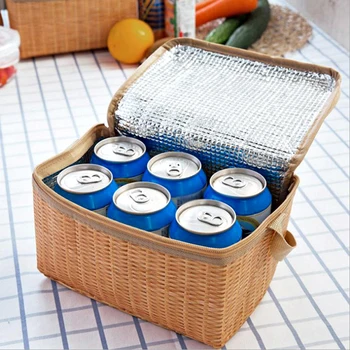 

Portable Rattan-like shock-proof insulation lunch bag Waterproof Thermal Cooler Insulated Lunch Box Storage Picnic Bag