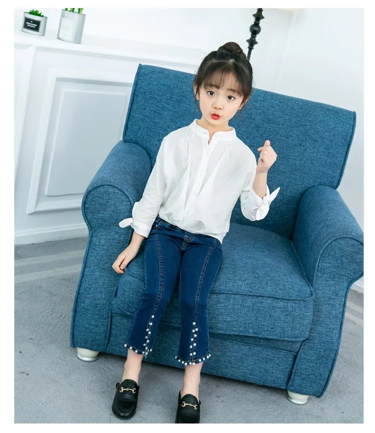 Детская одежда; коллекция года; рубашка с длинными рукавами и стоячим воротником для девочек; сезон весна-осень; детская рубашка в полоску с бантом в Корейском стиле