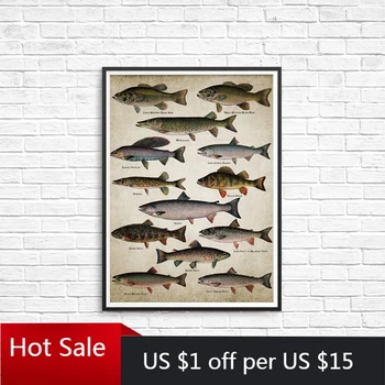 

Fishing Angling Art Canvas Painting Posters Prints Breeds Of Fish Freshwater Fish Wall Picture for Home Room Decoration Wall Dec