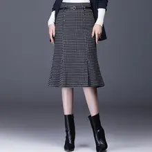 Новая высококачественная Осенняя Зимняя шерстяная клетчатая юбка женская с высокой талией рыбий хвост утолщенная Повседневная размера плюс M L XL 2XL 3XL 4XL
