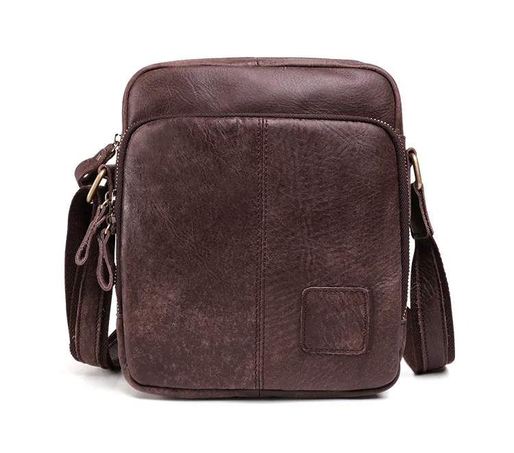 Casual vintage messenger Genuine leather men's bag Men's shoulder bag Cross body Top layer leather Scrub Business Traval Gift - Цвет: Coffee