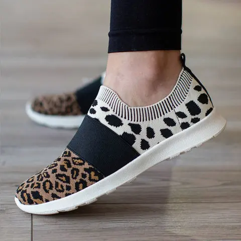 Women's flat bottom leopard casual shoes women's large size breathable mesh sports shoes non-slip femme zapatos mujer sapato