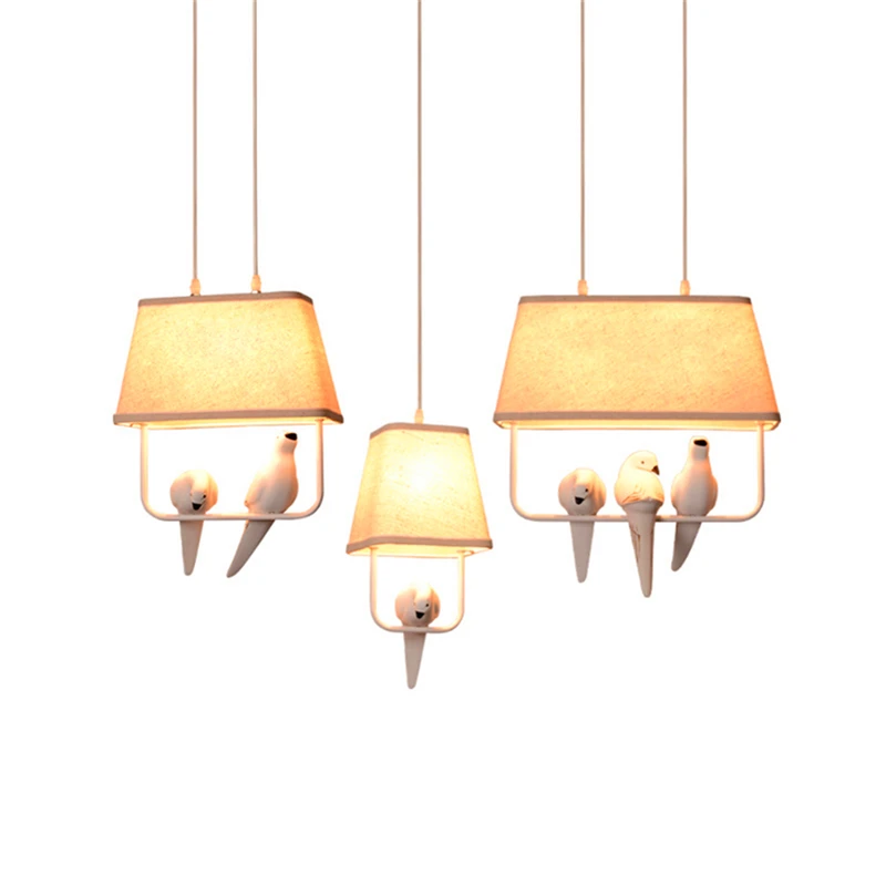 

Nordic Individual Birds Pendant Lights Vintage Resin Bird Fabric Lampshade LED Pendant Lamps Kitchen Dining Room Luminaire Avize