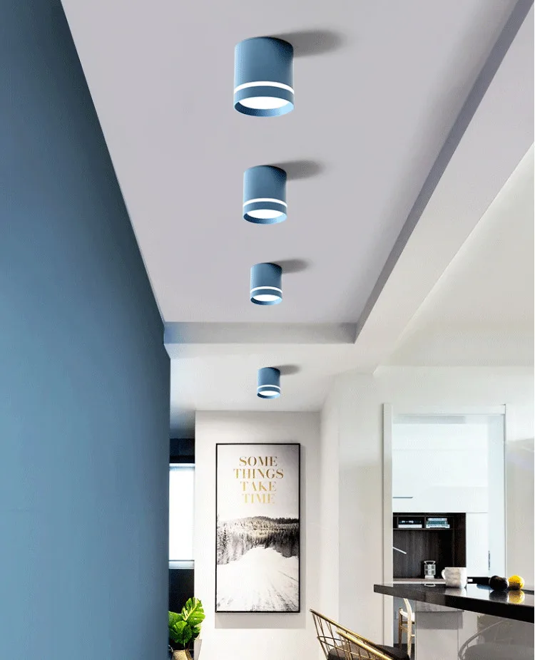 明装筒灯led七彩色马卡龙色彩过道玄关小吸顶灯圆形走廊三色变光-淘宝网_17