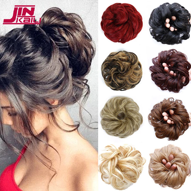 

JINKAILI Messy Chignon Donut Black Brown Color Hair Curly Bun Pad Elastic Hair Rope Rubber Band Hair Extensions Hair Pieces