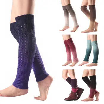 

Gradient Knee High Women Boot Socks Winter Knitted Footless Leg Sleeve Warmer