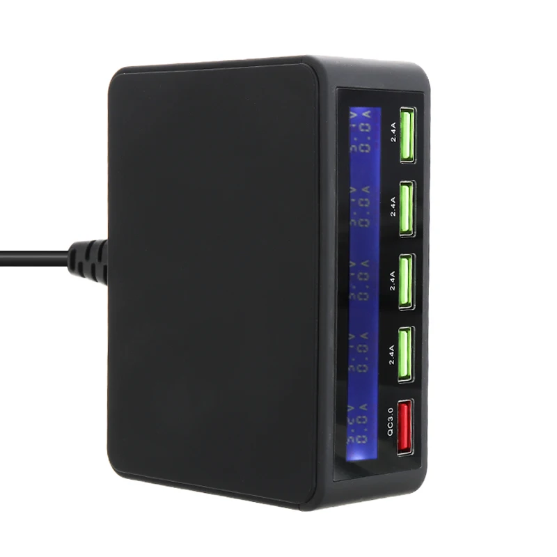 Зарядное устройство USB с 5 портами, многопортовое зарядное устройство для путешествий с ЖК-дисплеем и цифровым дисплеем, многопортовый usb-адаптер для зарядки, штепсельная вилка европейского стандарта