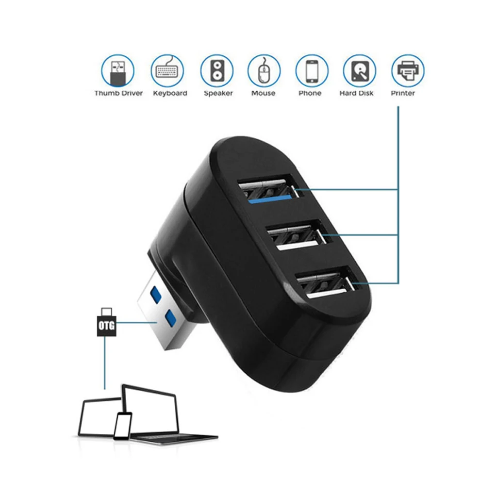 Hub Separator USB Hub 3Ports USB 3.0 USB 2.0 For Notebook Air Pro Black