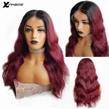 

1B/Burgundy Malaysian Human Hair 13x6 Lace Front Wigs for Black Women Wavy Long 180 Density Lace Front Ombre Remy Hair Lace Wigs