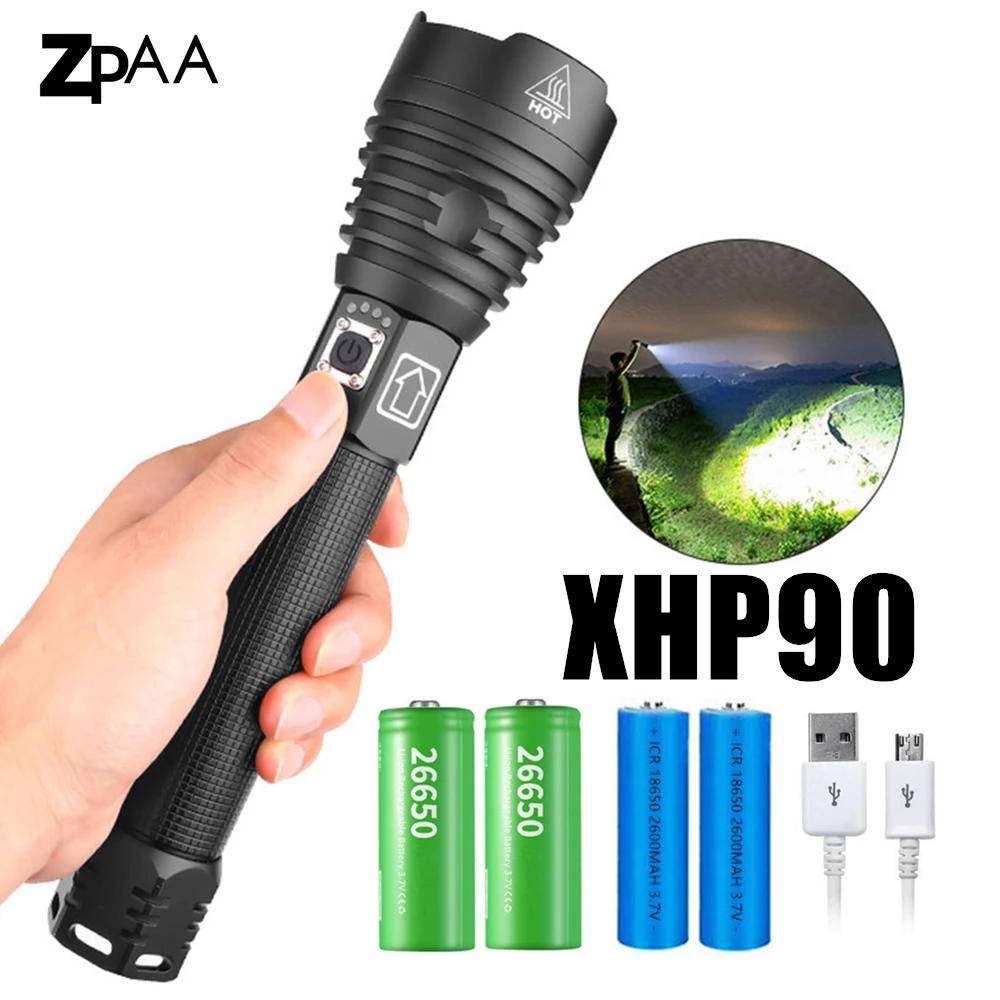 Светодиодный фонарик XHP90 18650 26650 батарея XHP70.2 USB Перезаряжаемый Мощный тактический