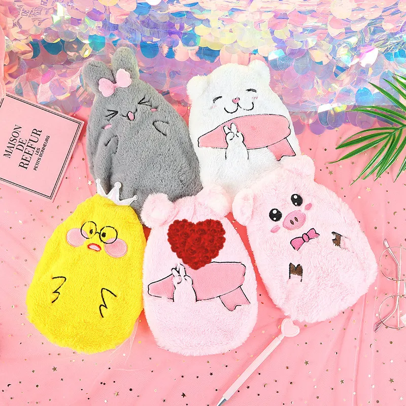 

400ml Kawayii Handwarmer Cartoon Fur Cover Water Bottles Embroidered Warm Water Bag White Bear Home Garden Household