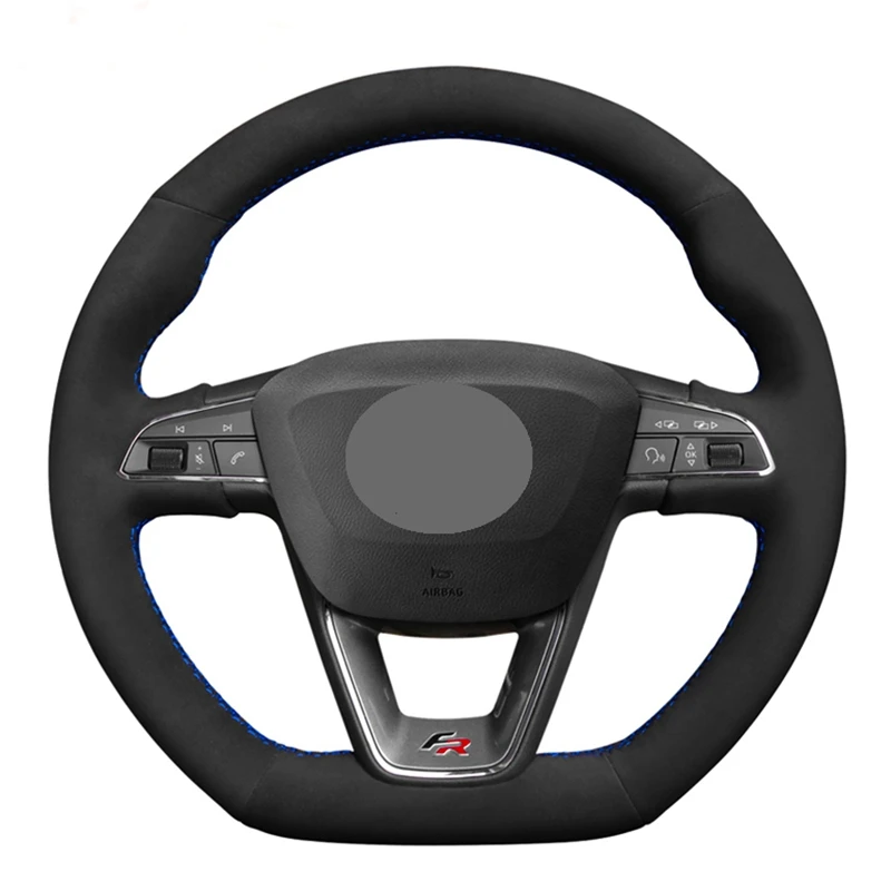 Black Suede DIY Hand-stitched Car Steering Wheel Cover For Seat Leon Cupra R Leon ST Cupra Leon ST Cupra Ateca Cupra Ateca FR