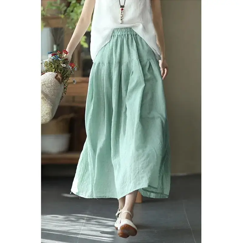 2021 autumn new casual temperament double layer cotton and linen skirt ladies large skirt pure color and elegant long skirt wome skorts for women