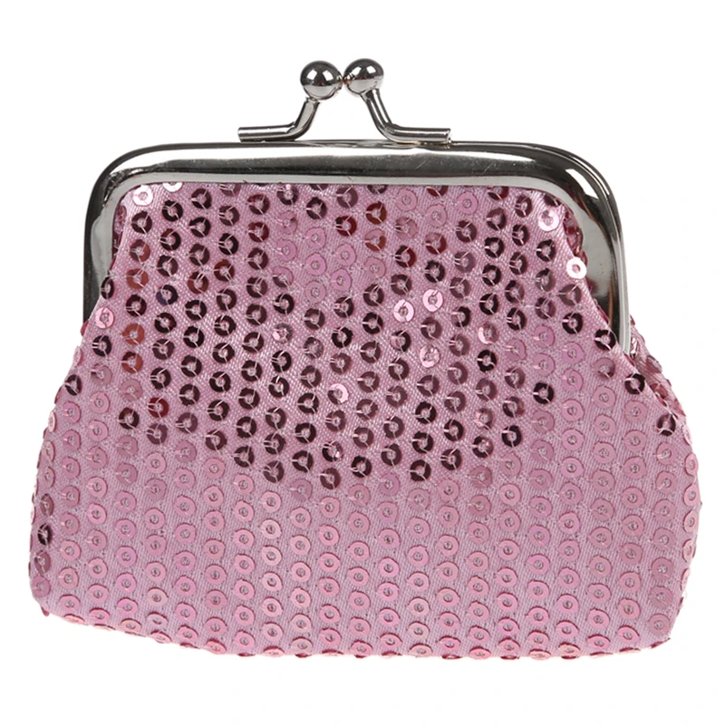 Pink ABZC-женские блестки портмоне Пряжка мини-кошелек(розовый - Цвет: Pink
