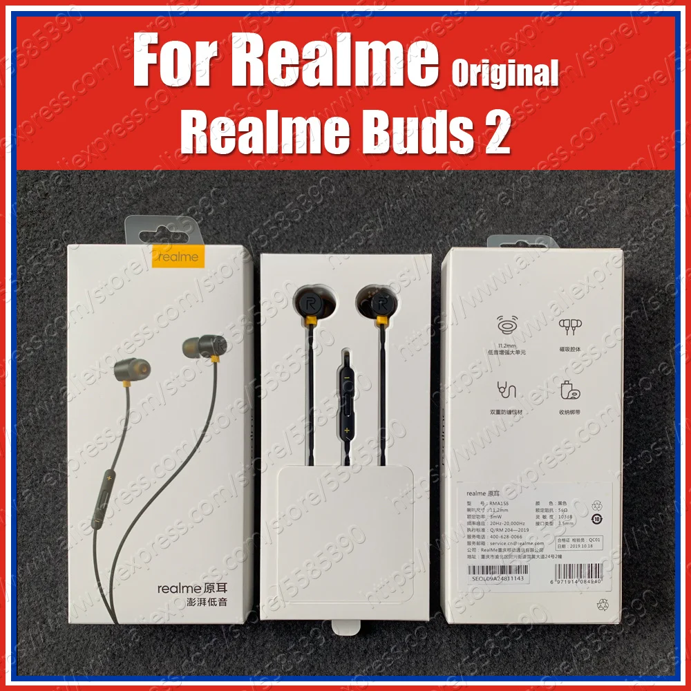 RMA155 Магнитный контроль оригинальные наушники Realme Buds 2 Наушники 3 5 мм гарнитура X2