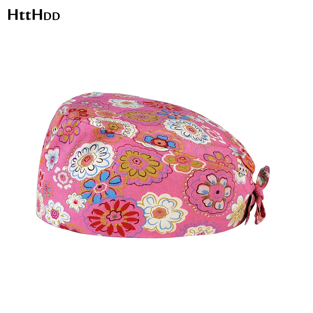 

Dust-proof cleaning hat new fashion Pension house work pet store scrub hats Floral printing Confinement Center work scrubs caps