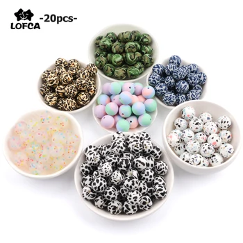 

LOFCA 20pcs Tie dye leopard Terrazzo Dalmatian camo Silicone Loose Beads Teething Beads DIY Chewable Baby Safe Teether Round