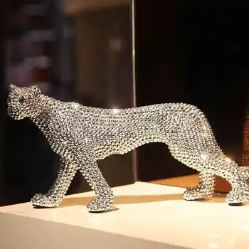 

[TML] Ceramic Crafts Creative Animal Diamond Leopard Sculpture Living Room Home Decoration Accessories model gift