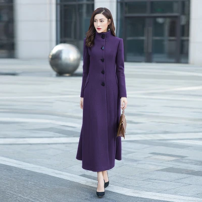 Fashion Mandarin Collar Single Breasted Slim Winter Coat Women Plus Size XXXL Long Seelve OverCoat Female Outwear For Girls - Цвет: purple