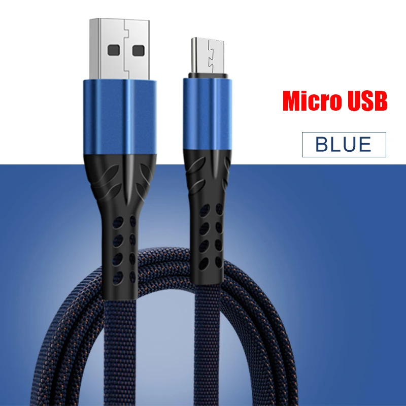 Micro USB Blue 1 м usb type-C кабель для samsung для Xiaomi Redmi Note 8 7 Andorid Micro usb type C кабель для быстрой зарядки для huawei шнур провод - Цвет: Micro USB Blue