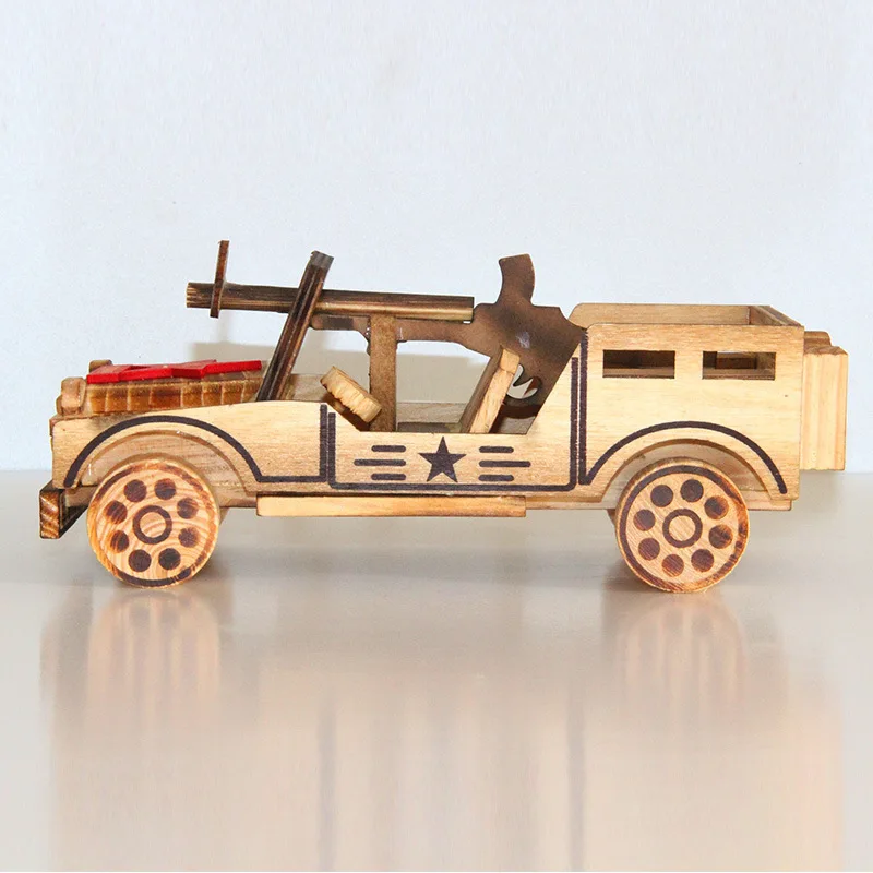

Bayi Camouflage Trousers Model Pure Solid Wood Quality Crafts Children Toy Car Model Decoration