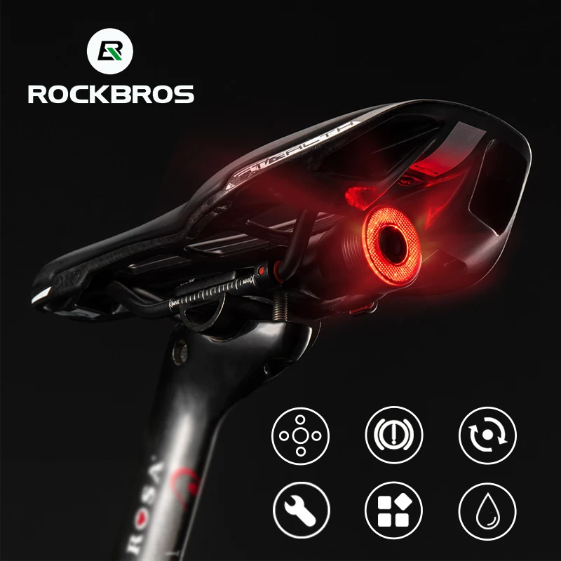 Perfect ROCKBROS Bike IPx6 Waterproof Smart Brake Sensing Light Auto Start/Stop LED Charging Cycling Taillight Bicycle Light Accessories 0