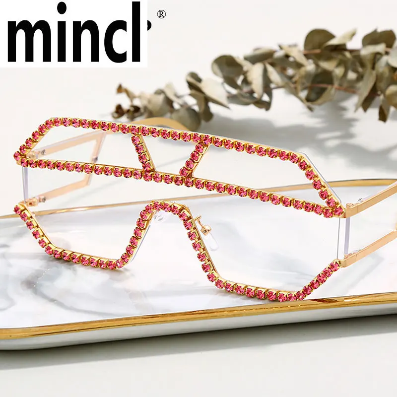 MINCL/ новые цельные линзы, алмазные солнцезащитные очки для женщин, негабаритные Квадратные Солнцезащитные очки, брендовые Дизайнерские мужские солнцезащитные очки UV400 NX