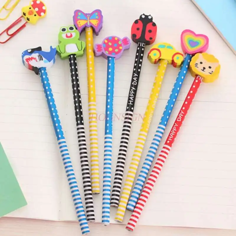 2pcs Children's primary school pencil with cute creative pencil with eraser