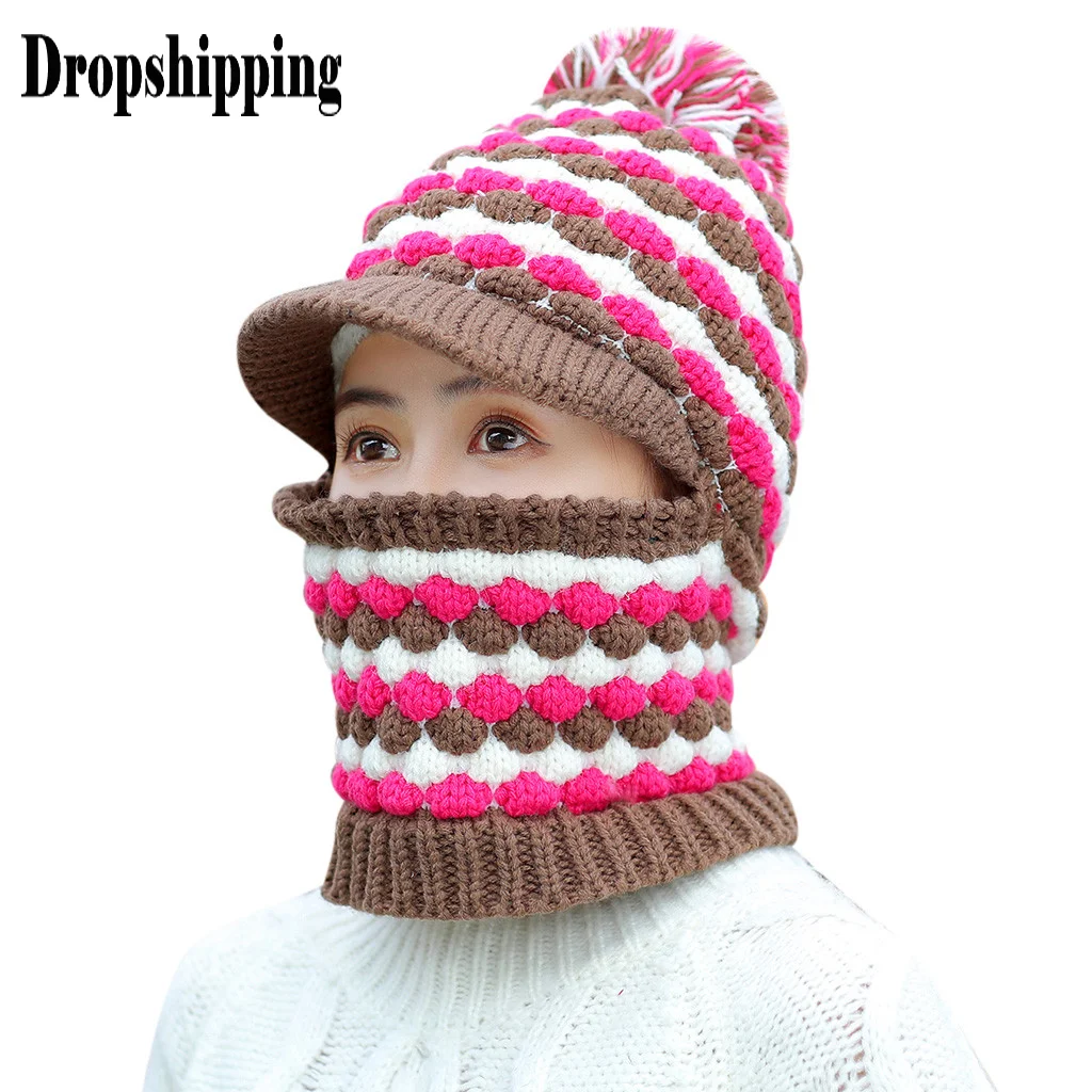 2 шт. дышащая ветрозащитная женская шапка шарф сиамский воротник милая Зимняя