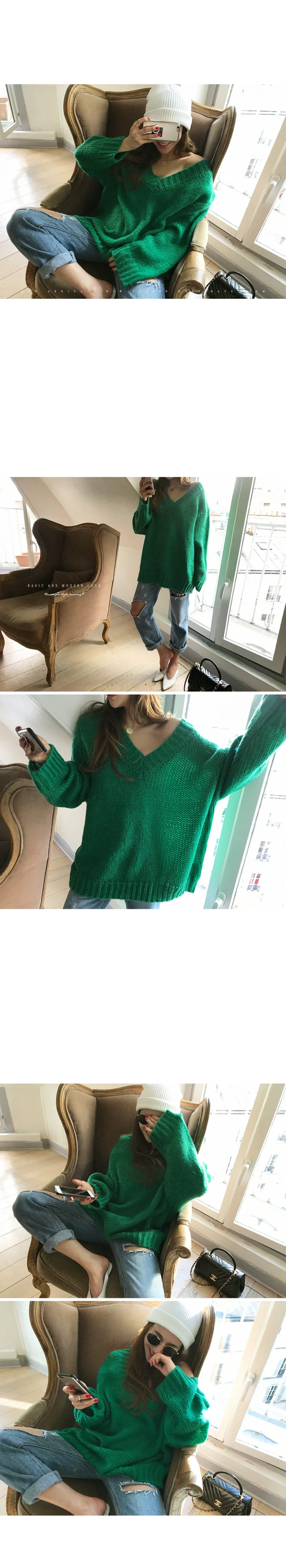 Autumn New Women's Pullovers Sweater Mohair Knitting Hollow Out V-neck Loose Korean Female Casual Fashion Tops T98319D