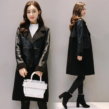 

Elegant Black Fleece Woman Winter Coats 2019 Fashion black OL Female Coat High Street Long Sleeve Outwear Casaco Feminino XXL