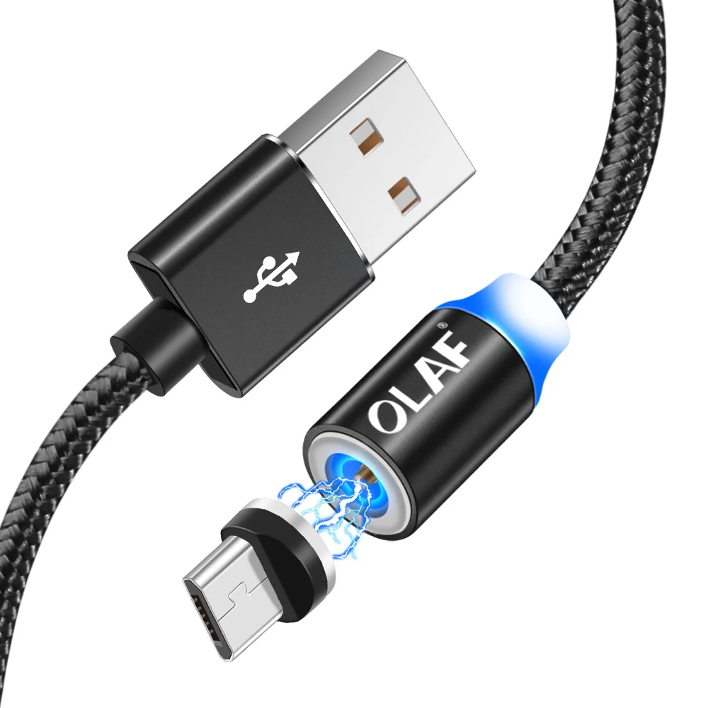 Магнитный кабель 1 м Плетеный мобильный светодиодный кабель type C Магнит Micro USB кабель для зарядки iPhone X XS max 7 8 10 samsung Xiaomi Apple - Цвет: Black