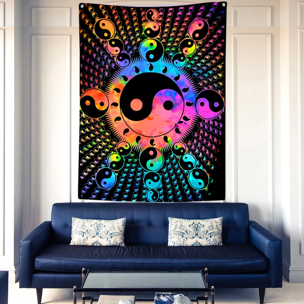 Индийский гобелен Инь Ян Бохо Декор кровати Рон покрывало Мандала многоцветное