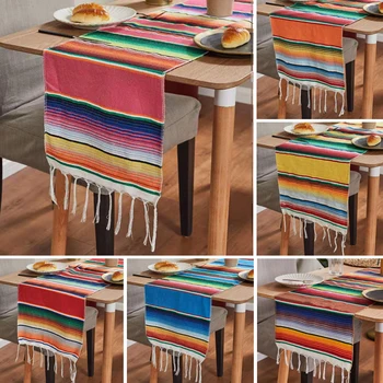 

1piece Cotton Mexican Table Runner Rainbow Table Runners Party Serape Tablecloth DIY Wedding Party Home Decor 213X35cm
