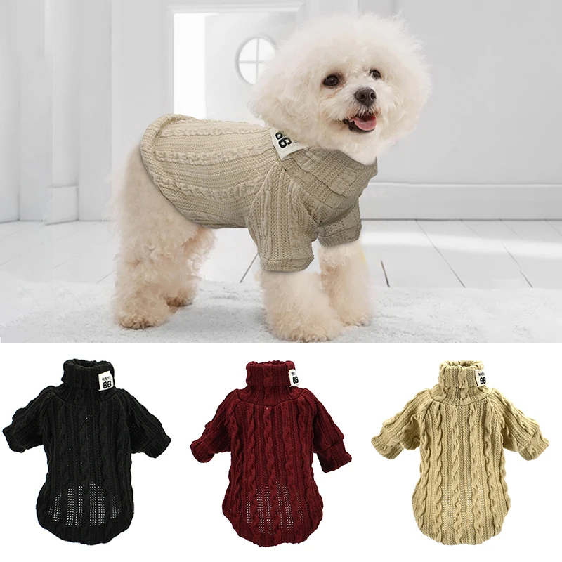 Winter Thickening Pet Cat Dog Clothes Knit Sweater High Collar Warm Soft Pet Sweater For Small 3