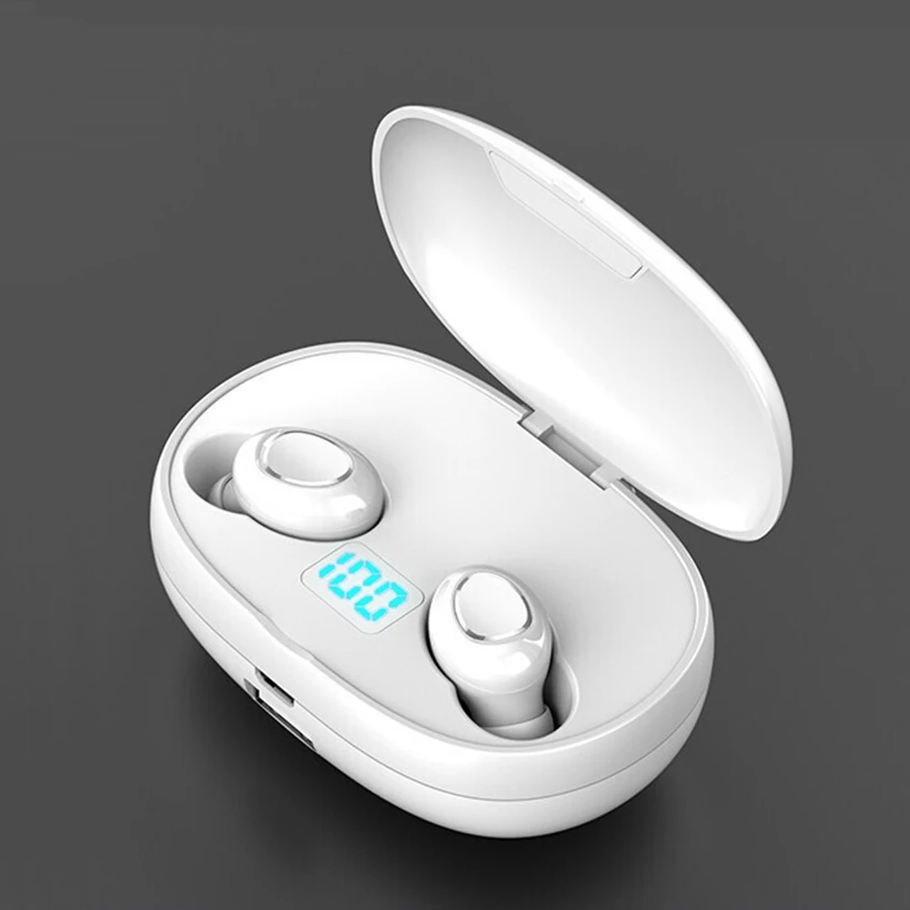 Мини TWS светодиодный Bluetooth наушники 5,0 9D стерео беспроводные наушники с шумоподавлением Bluetooth наушники с аккумулятором 2200 мАч - Цвет: White
