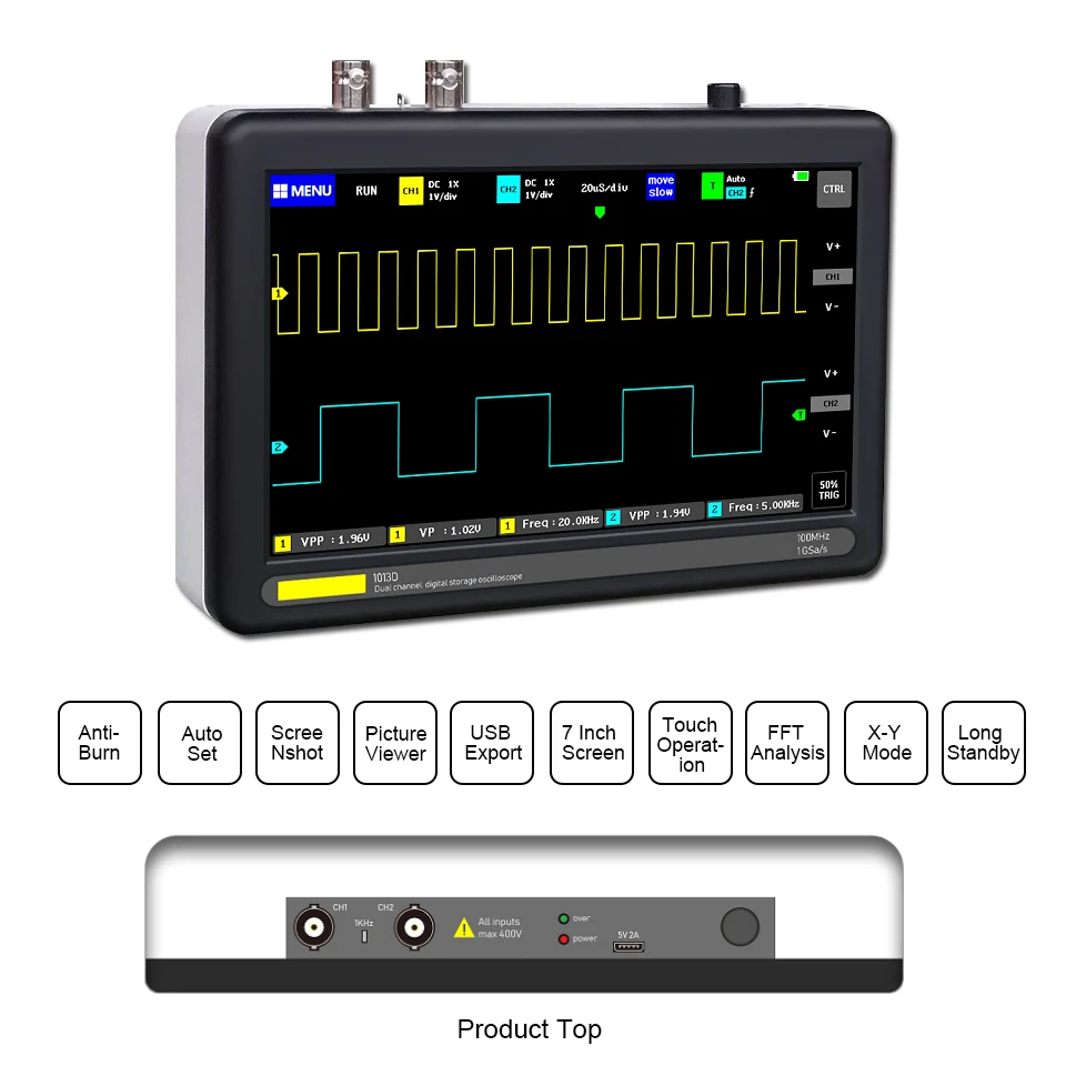 US $131.37 Mini Digital Tablet Oscilloscope 100MHz Dual Channel Oscilloscope Digital TFT LCD Touching Screen Professional Oscilloscope New