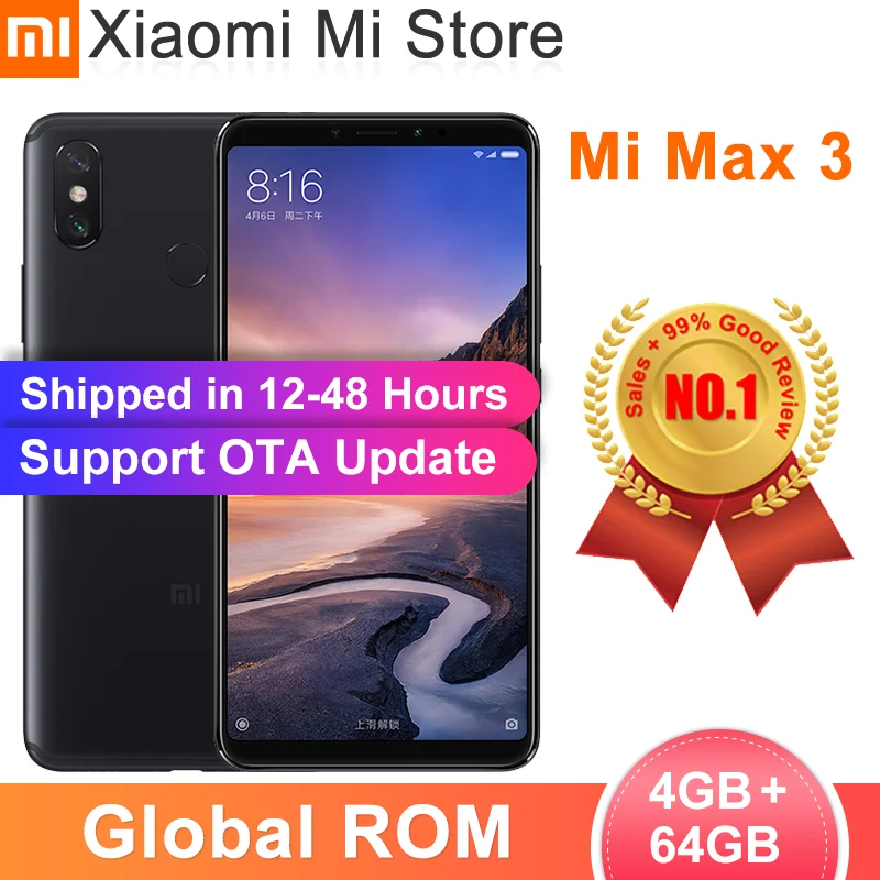 Global ROM Xiaomi Mi Max 3 4 GB 64 GB/6 GB 128 GB Smartphone Snapdragon 636 Octa Core 6,9 "2160x1080 Pantalla Completa Cámara Dual 5500 mAh