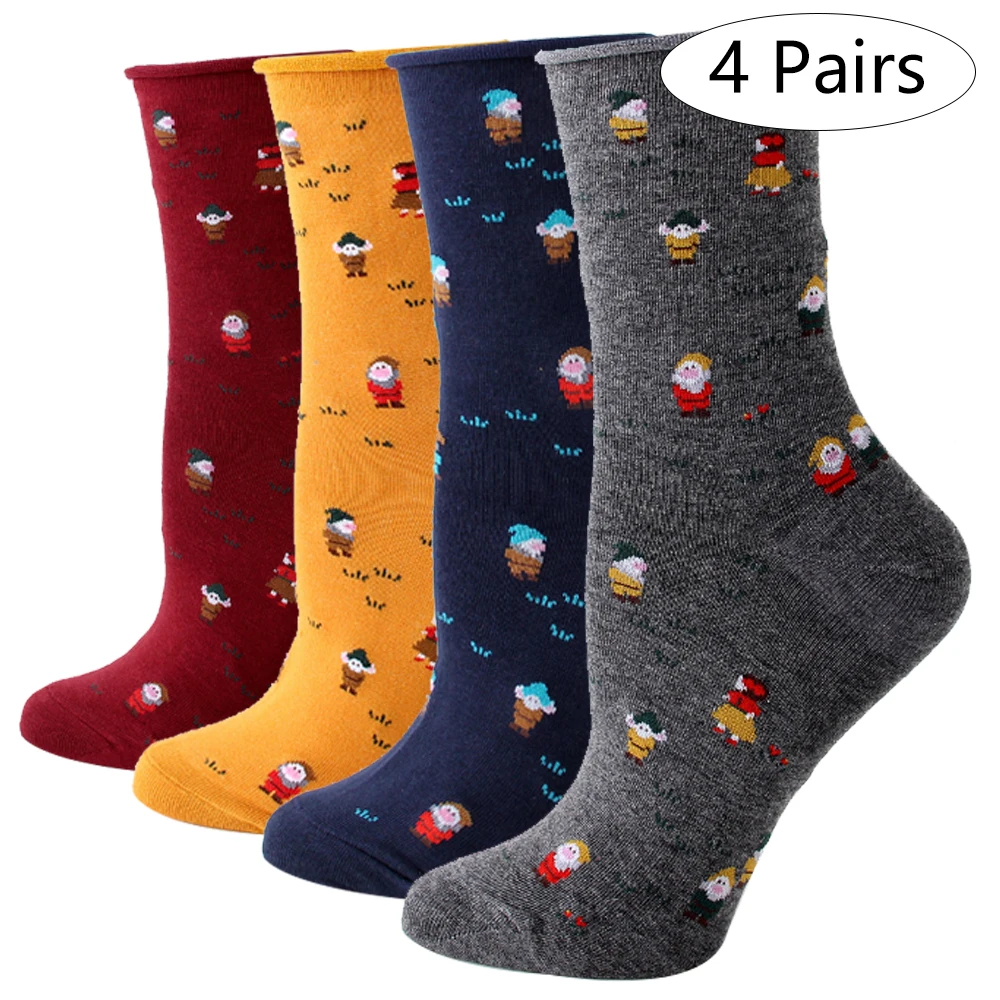 B 4 Pairs 4/5/6 пар с мультипликационным рождественским принтом хлопковые носки Повседневное Санта Клаус мягкие носки Для мужчин Для женщин коралловый зимние Утепленная Одежда Рождественские украшения - Цвет: B 4 Pairs